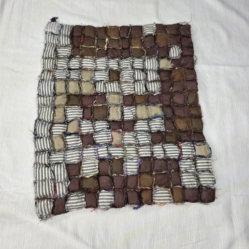 Vtg‎ Handmade Patchwork Puff Biscuit Quilt Top Panel 15x18 OOAK Art Multicolor